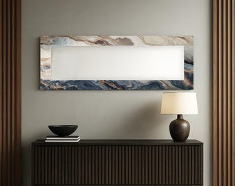 Marble patterned wall mirror, Wall mirror, Modern home interior accent, Tempered glass rectangle wall mirror, Modern art, Unique home decor,