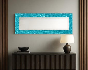 Blue Tempered Glass Wall Mirror, Modern Home Decor