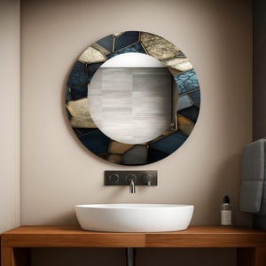 Artistic patterned round wall mirror, Modern home decor, Round decorative wall mirror, Modern home interior accent, Minimalist round mirror,