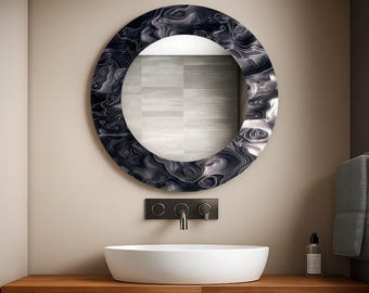Moderne ronde wandspiegel van gehard glas, artistiek patroon