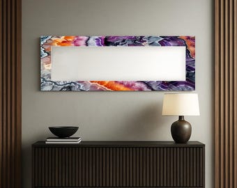 Handmade Tempered Glass Rectangle Wall Mirror, Modern Art Deco