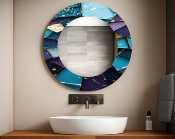 Artistieke ronde wandspiegel, gehard glas, modern huisdecor