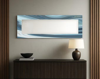 Blue Tempered Glass Wall Mirror, Modern Home Decor
