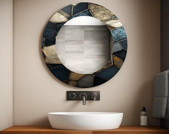 Marble Patterned Mirror, Handmade round tempered glass wall mirror, Modern home decor, Bathroom mirror, Living room mirror,