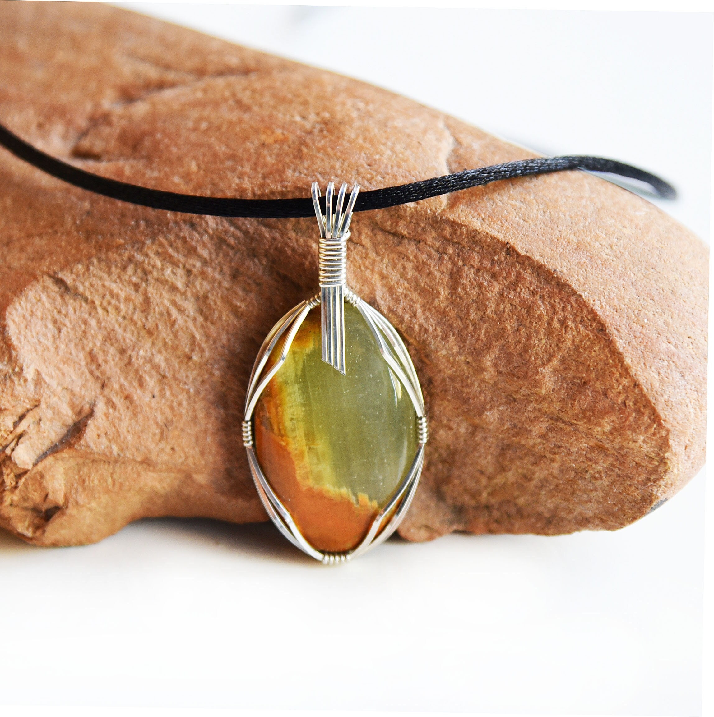 Polished Green Calcite  Solid 925 Sterling Silver Pendant Green Banded Calcite Sterling Silver Pendants – Sorella main image 3