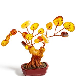 Amber Gemstone Tree – Handmade Baltic Amber Bonsai, Decorative Home Decor 5×7 cm