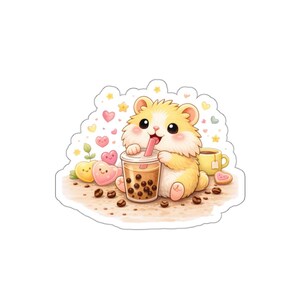 Cute Hamster Bubble Tea Sticker | Die-Cut Sticker, Boba Lover Decal
