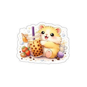 Bubble Tea Time Hamster Sticker | Die-Cut Sticker, Cute Boba Art