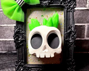 Ornate Framed 3D Skull Art | Handmade Gothic Glow-in-the-Dark Decor