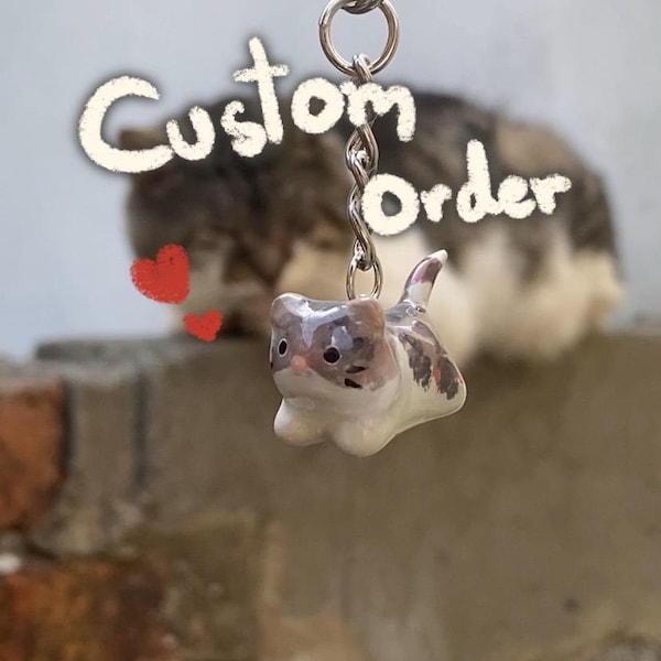 Portachiavi a forma di gatto personalizzato / Realizzato a mano con argilla ad asciugatura all'aria