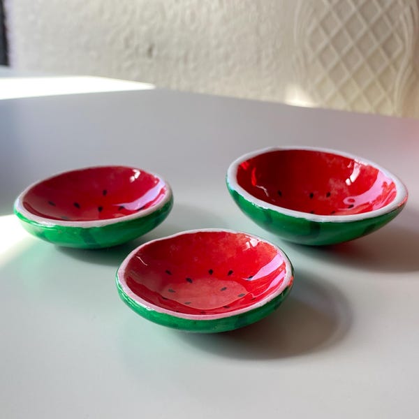 Watermelon Trinket Dish Set – Handmade Air Dry Clay Jewelry Holder