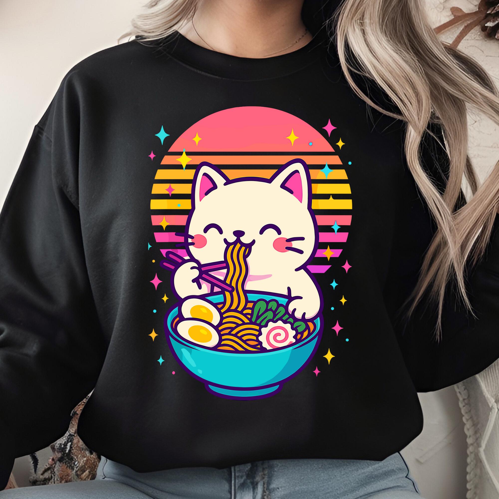 Kawaii Cat Eating Ramen PNG, Cute Anime Digital Download, Japanese ...
