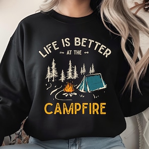 Life Is Better at the Campfire PNG, Retro Camping Tent Forest Fire Digital Download, Outdoor Adventure Hiking Design