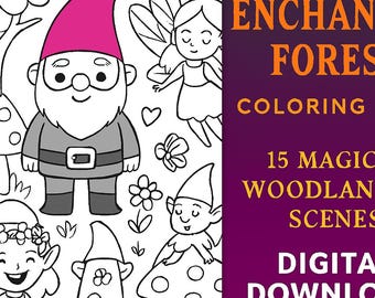 Title: Enchanted Forest Coloring Book – 15 Magical Woodland Scenes | Printable PDF for Kids