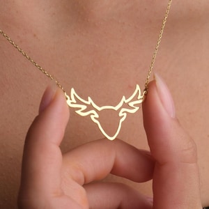 Gold Deer Antler Necklace, Minimalist Stag Pendant, Nature Jewelry Gift for Animal Lovers