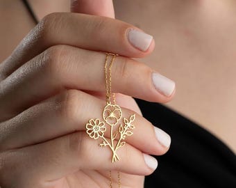 Gold Floral Necklace - Dainty Flower Pendant Jewelry
