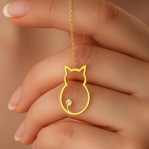 Sterling Silver Cat Necklace, Minimalist Animal Pendant, Custom Jewelry Gift for Cat Lovers