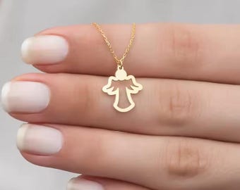 Collar con colgante de ángel de plata de ley 925 chapado en oro. Regalo ideal para guardarropas. Listo para regalar.