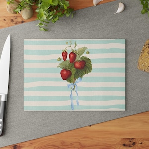 Strawberry Glass Cutting Board: Botanical Kitchen Decor