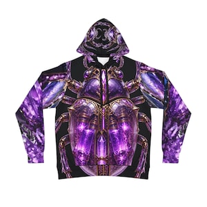 Lila-schwarzer Käferpanzer-Pullover-Hoodie, Gothic-Carapace-Grafik, Streetwear, Nocturne Carapace