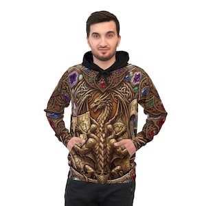 Sudadera con capucha marrón Rune Gem Crystal Graphic Ornate Crest Fantasy Armor Apex Mineral Pullover