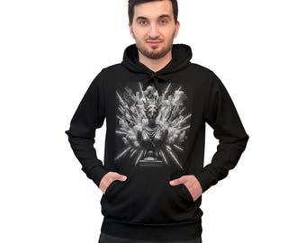 Black White Abstract Graphic Hoodie Monochrome Geometric All Over Print Mythos Pullover