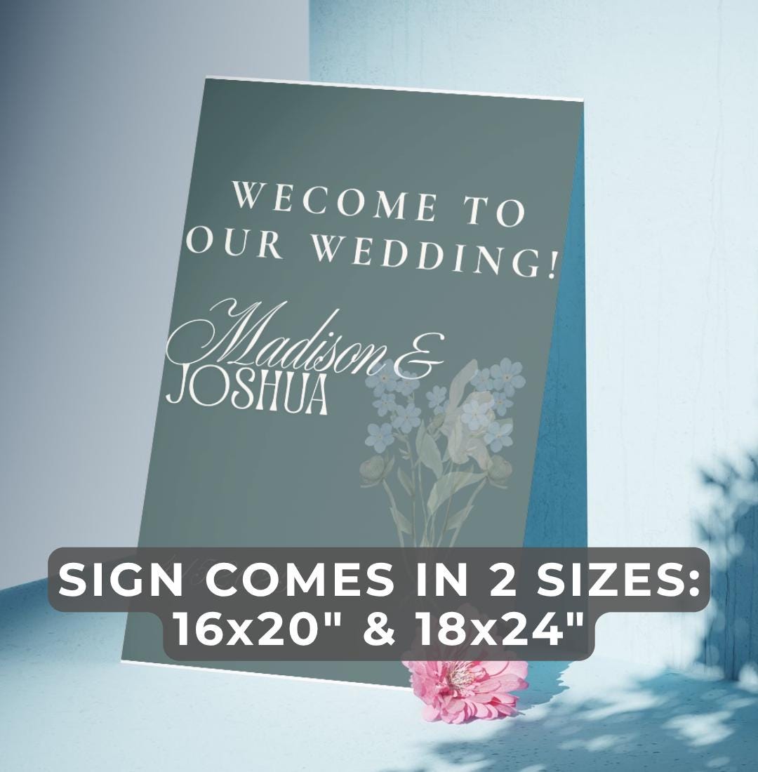 Editable Blue Floral Wedding Welcome Sign | Canva Template in 2 Sizes ...