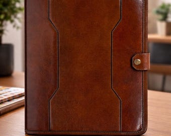 Full Grain Leather Portfolio A4 Document Holder, Professional Business Padfolio