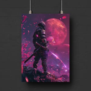 Neon Samurai Warrior Print: Futuristic Japanese Art