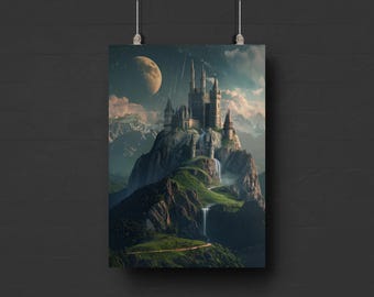 Fantasy Castle Poster | Mountain Landscape Wall Art