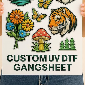 Custom UV Dtf Gang Sheet, UV 3D Dtf Stickers, Permanent UV Dtf Decals, Wood Glass Metal Decal, Custom Logo Uv Dtf Sticker, Uv Dtf Cup Wrap
