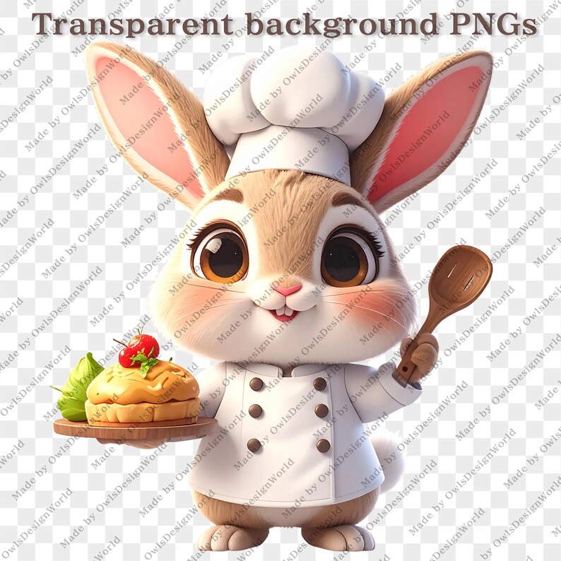 16 Cute Bunny Chef Clipart PNG, Cartoon Rabbit Cooking Illustrations ...