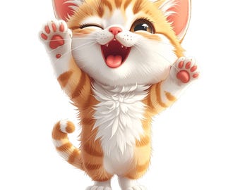 Cute Cat Clipart PNG Bundle, Funny Kitty Illustration, Cute Cartoon Orange Cat PNG Stickers, Transparent Background, Digital Download