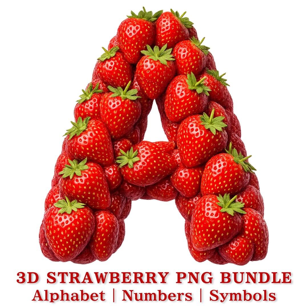 Strawberry Letters PNG Bundle, Fruit Alphabet Clipart, Summer Font ...