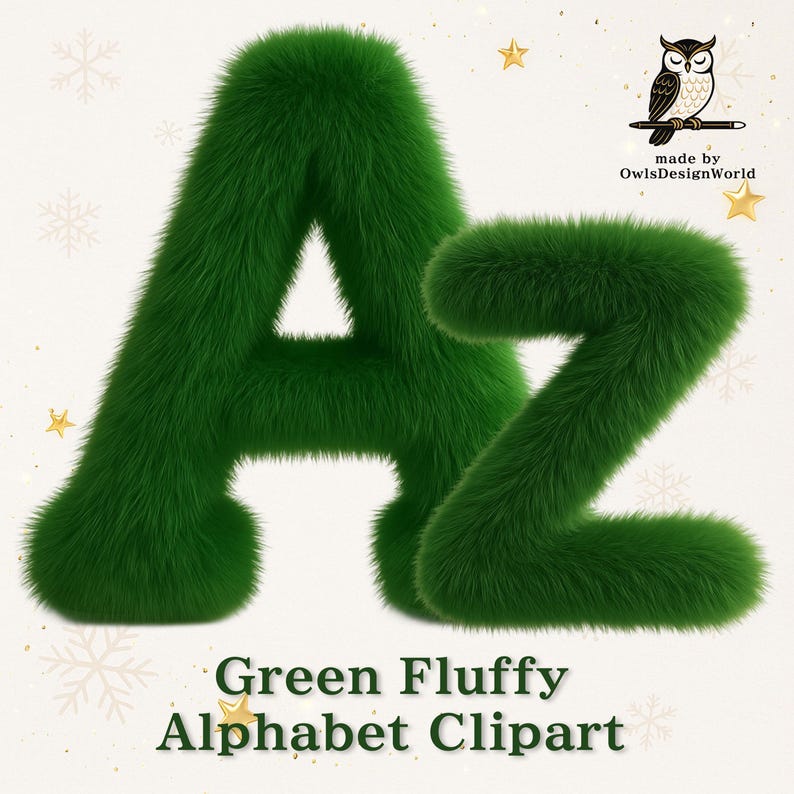 Green Fluffy Alphabet Clipart | Furry Letters A–Z PNG Uppercase ...