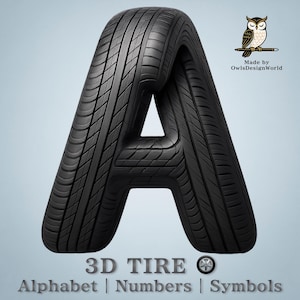 3D-däckalfabet Clipart, gummibokstäver och siffror PNG, industriell typsnittsstruktur, 300 DPI, digital nedladdning av klistermärken för fordonsdesignelement
