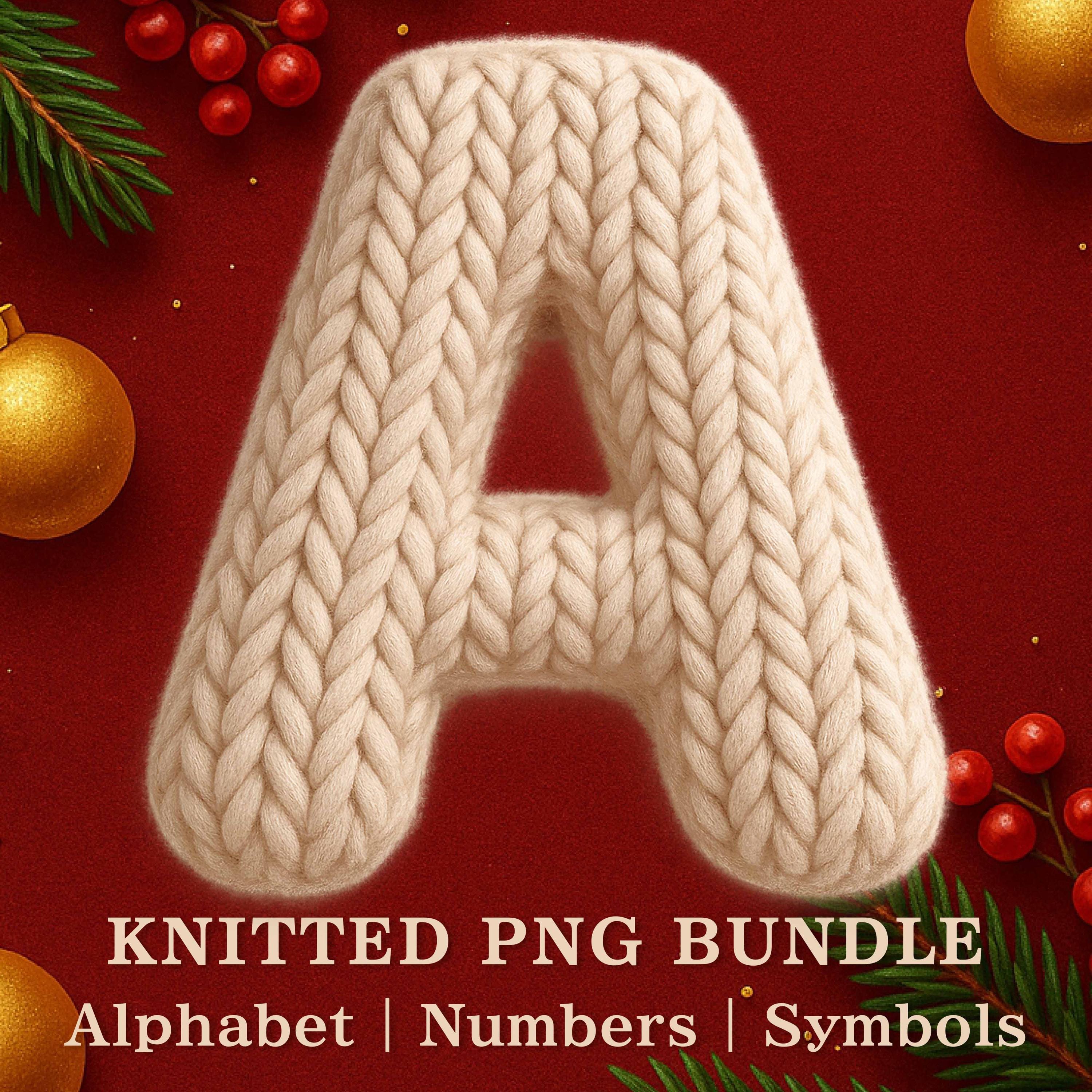 Knitted Alphabet Clipart PNG Bundle, Cozy Yarn Letters, Numbers ...