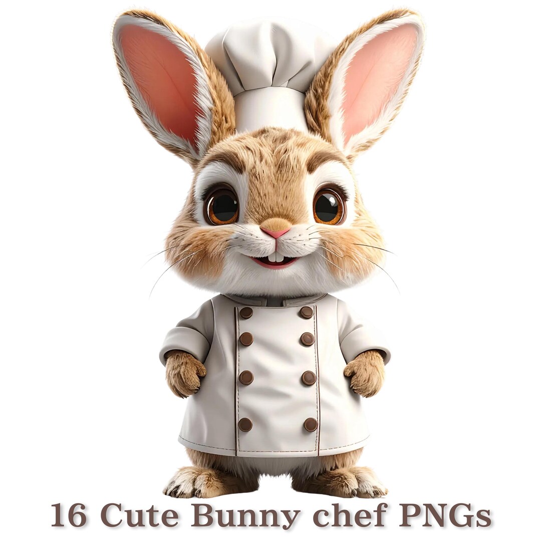 16 Cute Bunny Chef Clipart PNG, Cartoon Rabbit Cooking Illustrations ...