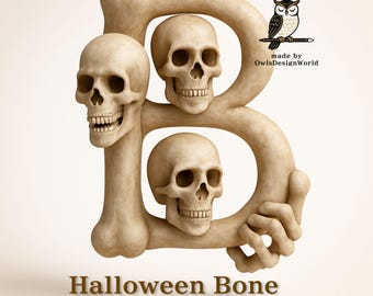 Halloween Bone Alphabet PNG | Skull & Skeleton Letters A–Z | Spooky Font Clipart | Numbers without background | Digital Download for Crafts
