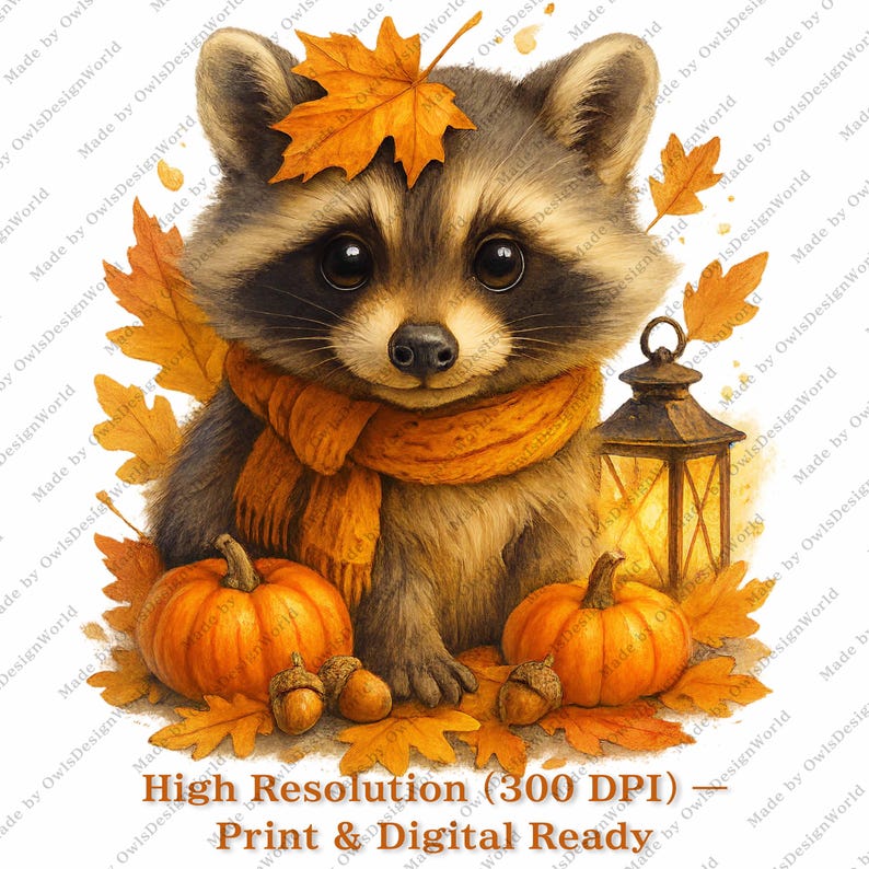 Raccoon Fall Clipart Pack (17 PNG) — Cute Autumn Animals With Pumpkins ...