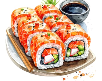 Sushi PNG Bundle, Watercolor Sushi Rolls Clipart, Japanese Food  Sushi Nigiri Maki Illustrations for Crafts, Printable Stickers, Sublimation