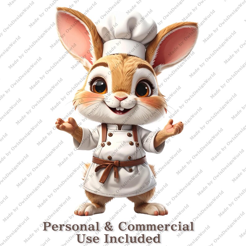 16 Cute Bunny Chef Clipart PNG, Cartoon Rabbit Cooking Illustrations ...