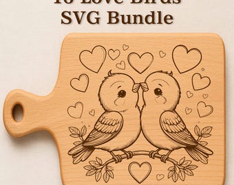 Pakiet Love Birds SVG | 16 uroczych grafik z ptakami walentynkowymi na deski do krojenia, kliparty z parami ptaków, wzory, romantyczny zestaw leśny