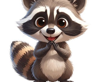 Cute Raccoon Clipart PNG Bundle, Cartoon Raccoon Illustrations, Baby Raccoon PNG Stickers, Woodland Animal Clipart, Transparent Background