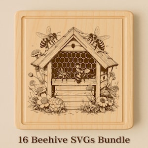 16 Bee SVGs Bundle, Beehive, Honey Bee Clipart, Beekeeping SVG, Vintage Bee Illustration, Laser Cut Files, Farmhouse Decor SVG