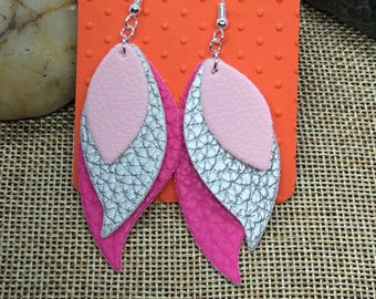 PINK SILVER Layered Thin Faux Leather Earrings