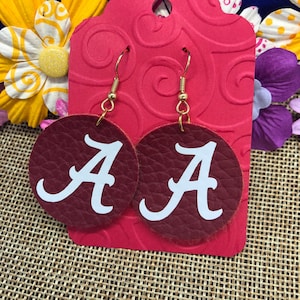 Alabama Football Sports Thin Faux Leather Earrings