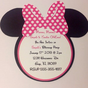 MINNIE MOUSE Birthday Party Invitations With Pink Polka Dot - Etsy