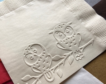 OWLS HOOT Embossed Paper Beverage Cocktail Drink Cake Party Celebration Napkins