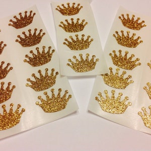 25 GOLD CROWNS glitter Sticker seals birthday shower party image 1